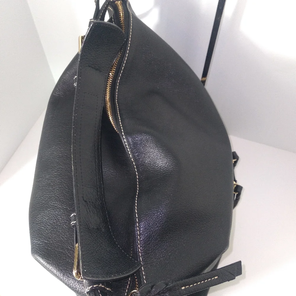 DOONEY & BOURKE DILLEN Black Pebbled Leather Large Hobo Bag